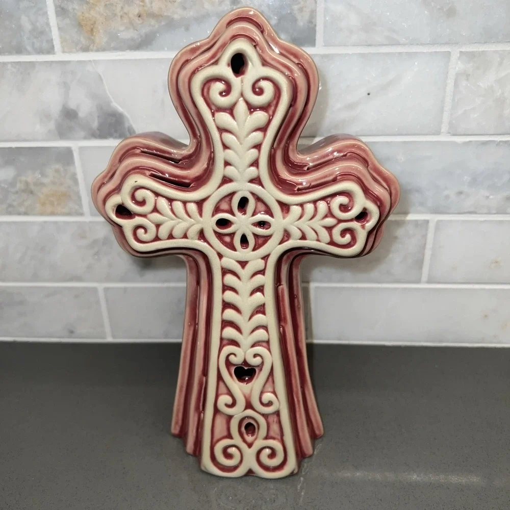 Latin Trinity Lamp, Nighlight. Burgandy & Beige 9x6x3 Inches.  Religious